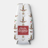 メリークリスマスパーソナライズされた冬の鹿のパターン ボトルクーラー (正面)