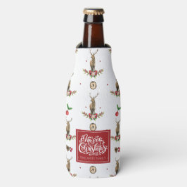 メリークリスマスパーソナライズされた冬の鹿のパターン ボトルクーラー