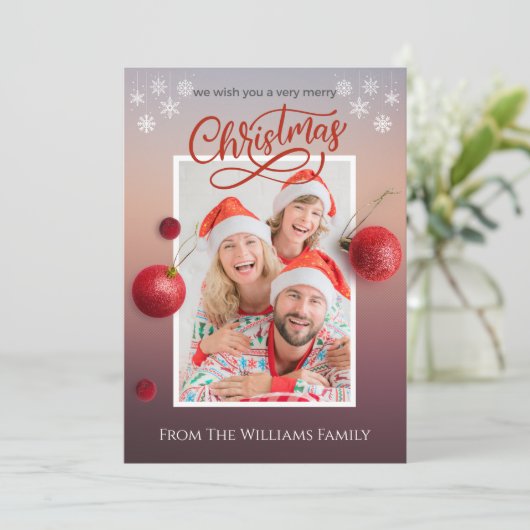 メリークリスマスパーソナライズされた家族フォトカード 招待状 (スタンド正面)