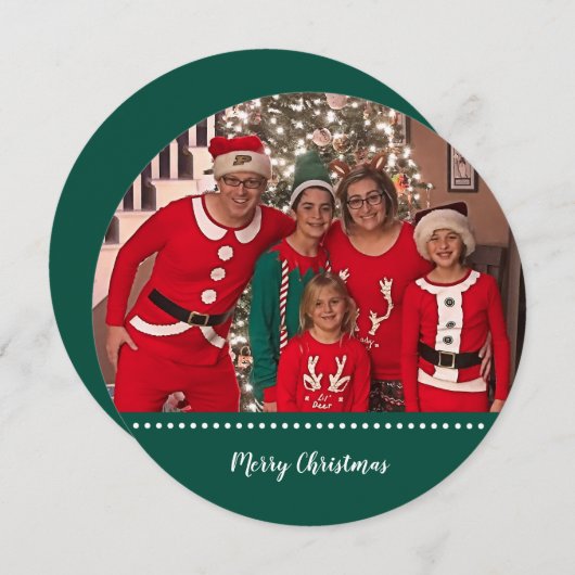 メリークリスマスパーソナライズされた家族写真ラウンド シーズンカード (正面/裏面)