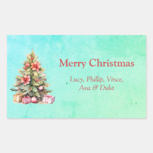 メリークリスマスパーソナライズされた文字クリスマスツリー 長方形シール