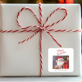 メリークリスマスパーソナライズされた猫フォトホリデー スクエアシール