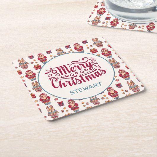 メリークリスマスパーソナライズされた スクエアペーパーコースター (アングル)