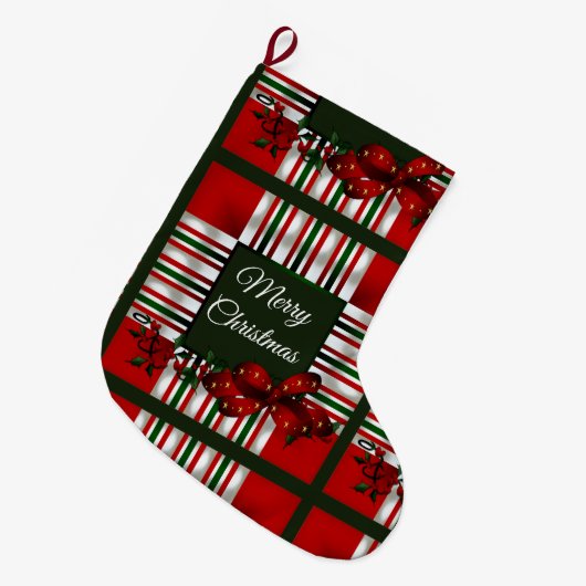 メリークリスマスパーソナライズされた ラージクリスマスストッキング (正面 (吊り時))
