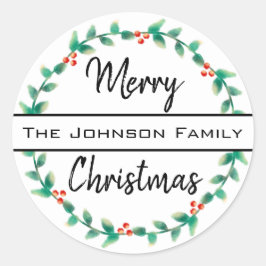 メリークリスマスパーソナルファミリーネームホリーリース ラウンドシール