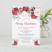 メリークリスマスパーティーきらめくブルゴーニュ赤い花 招待状 (スタンド正面)