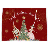 メリークリスマスパーティーくるみ割り深いレッド ラージペーパーバッグ (正面)