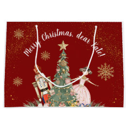 メリークリスマスパーティーくるみ割り深いレッド ラージペーパーバッグ