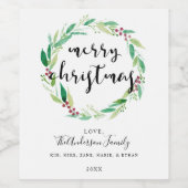 メリークリスマスパーティーウォーターカラーリース休日 ワインラベル (シングルラベル)