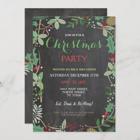 メリークリスマスパーティーチョークミスタントークリスマス招待状 招待状 (正面/裏面)
