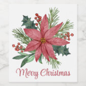 メリークリスマスパーティーポインセチア赤フローラ ワインラベル (シングルラベル)