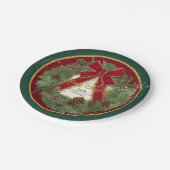 メリークリスマスパーティーレッドボウパインコーンリース ペーパープレート (アングル)