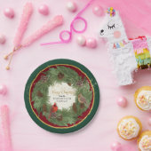 メリークリスマスパーティー深紅色パインコーンリース ペーパープレート (パーティー)