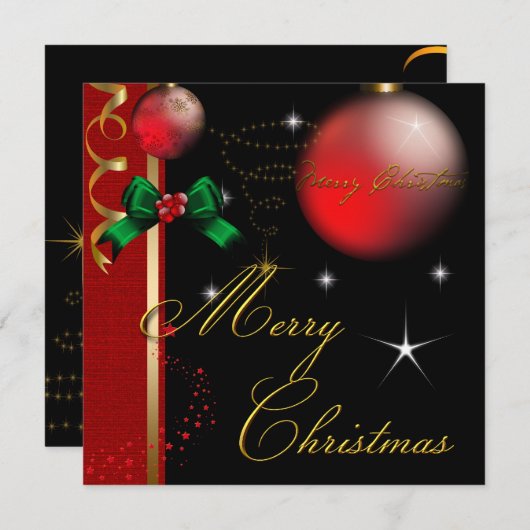 メリークリスマスパーティー金ゴールドレッドブラッククリスマスグリッター 招待状 (正面/裏面)
