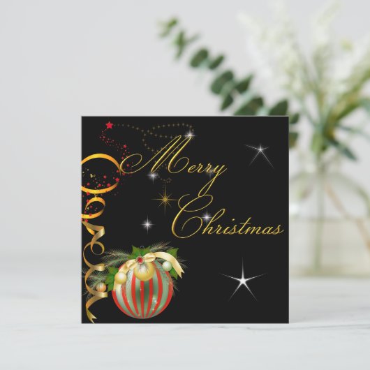 メリークリスマスパーティー金ゴールドレッドブラッククリスマスグリッター 招待状 (スタンド正面)