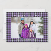 メリークリスマスパープルのシックなタータンチェック家族の写真 シーズンカード (正面)