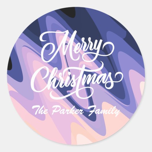 メリークリスマスパープルの渦巻きがパーソナライズ ラウンドシール (正面)