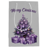 メリークリスマスパープルクリスマスツリー ミディアムペーパーバッグ (正面)