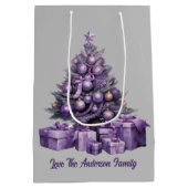 メリークリスマスパープルクリスマスツリー ミディアムペーパーバッグ (裏面)