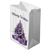 メリークリスマスパープルクリスマスツリー ミディアムペーパーバッグ (正面アングル)