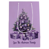 メリークリスマスパープルクリスマスツリー ミディアムペーパーバッグ (裏面)