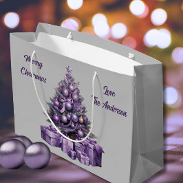 メリークリスマスパープルクリスマスツリー ラージペーパーバッグ