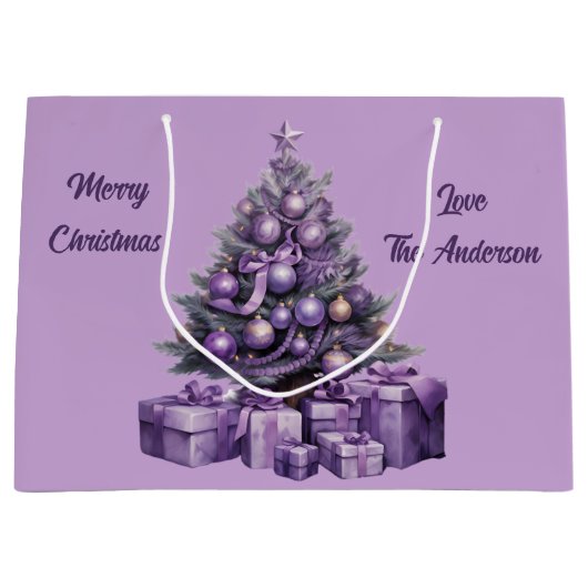 メリークリスマスパープルクリスマスツリー ラージペーパーバッグ (正面)