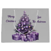 メリークリスマスパープルクリスマスツリー ラージペーパーバッグ (正面)