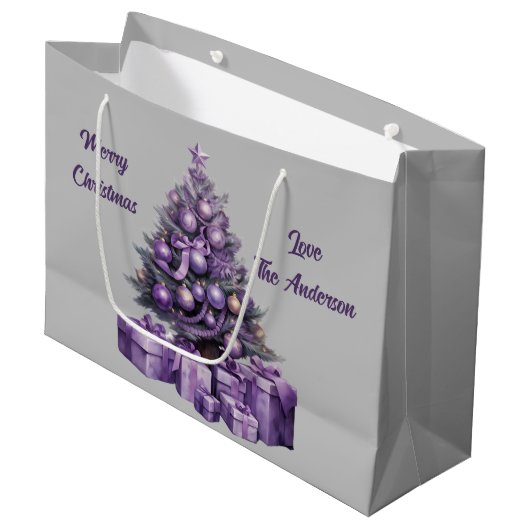 メリークリスマスパープルクリスマスツリー ラージペーパーバッグ (正面アングル)