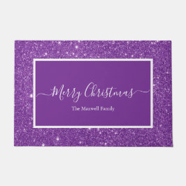 メリークリスマスパープルグリッタースクリプトのファミリー名 ドアマット