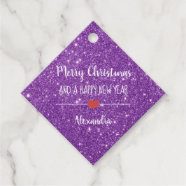 メリークリスマスパープルグリッター名メッセージカード フェイバータグ