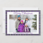 メリークリスマスパープルタータンチェックの家族写真 シーズンカード (正面)