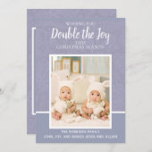 メリークリスマスパープルペイズリーレースツインガールボーイ シーズンカード (正面/裏面)