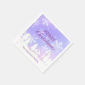 メリークリスマスパープルホワイトハウススノーフレーク スタンダードカクテルナプキン (角)