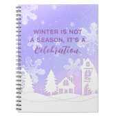 メリークリスマスパープルホワイトハウススノーフレーク ノートブック (正面)