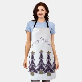 メリークリスマスパープルボウズ金ゴールドスターツリー エプロン