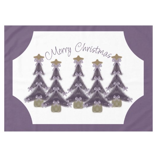 メリークリスマスパープルボウズ金ゴールドスターツリー テーブルクロス (正面(横))