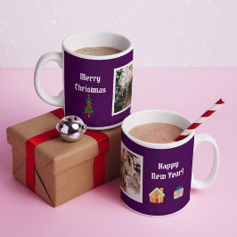 メリークリスマスパープル家族の写真 コーヒーマグカップ