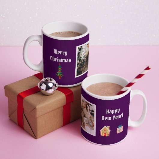 メリークリスマスパープル家族の写真 コーヒーマグカップ