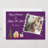 メリークリスマスパープル家族の写真 シーズンカード (正面)