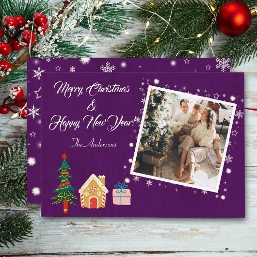 メリークリスマスパープル家族の写真 シーズンカード