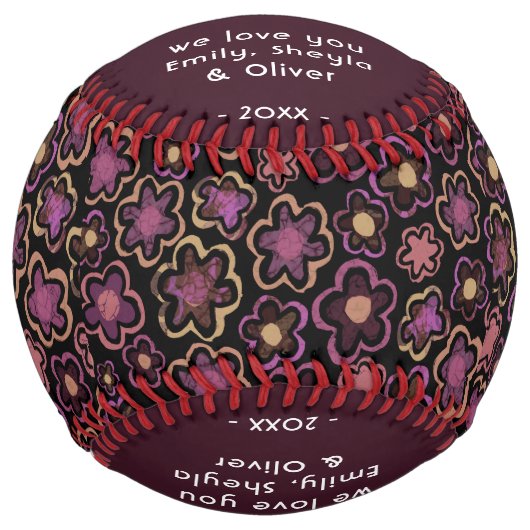 メリークリスマスパープル花柄 ソフトボール (正面)