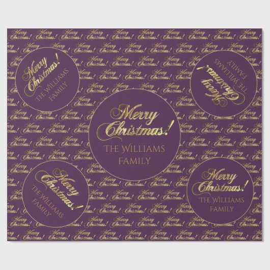 メリークリスマスパープル金フェイク箔台本 ラッピングペーパー (フラット)