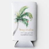 メリークリスマスパームツリーファミリーホリデースワッグ スリム缶クーラー (正面)