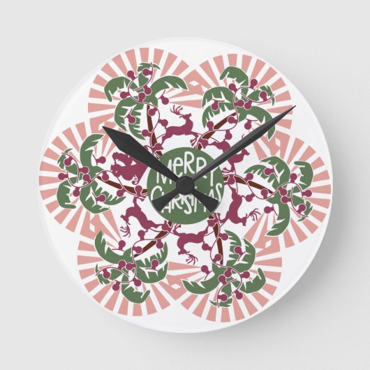 メリークリスマスパームツリーマンダラ ラウンド壁時計 (正面)