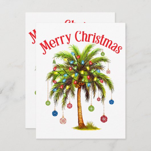 メリークリスマスパームツリーライトハワイアントロピカル エンクロージャーカード (正面/裏面)