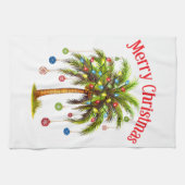 メリークリスマスパームツリーライトハワイアントロピカル キッチンタオル (横)