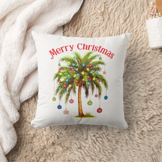 メリークリスマスパームツリーライトハワイアントロピカル クッション (ブランケット)