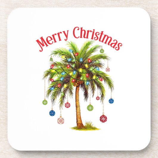 メリークリスマスパームツリーライトハワイアントロピカル コースター (正面)