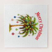 メリークリスマスパームツリーライトハワイアントロピカル ジグソーパズル (横)